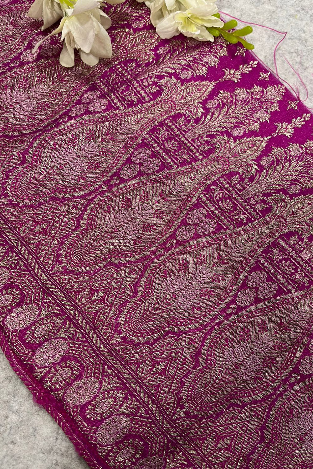 Pink Banarasi Pure Silk Vintage Border Lace