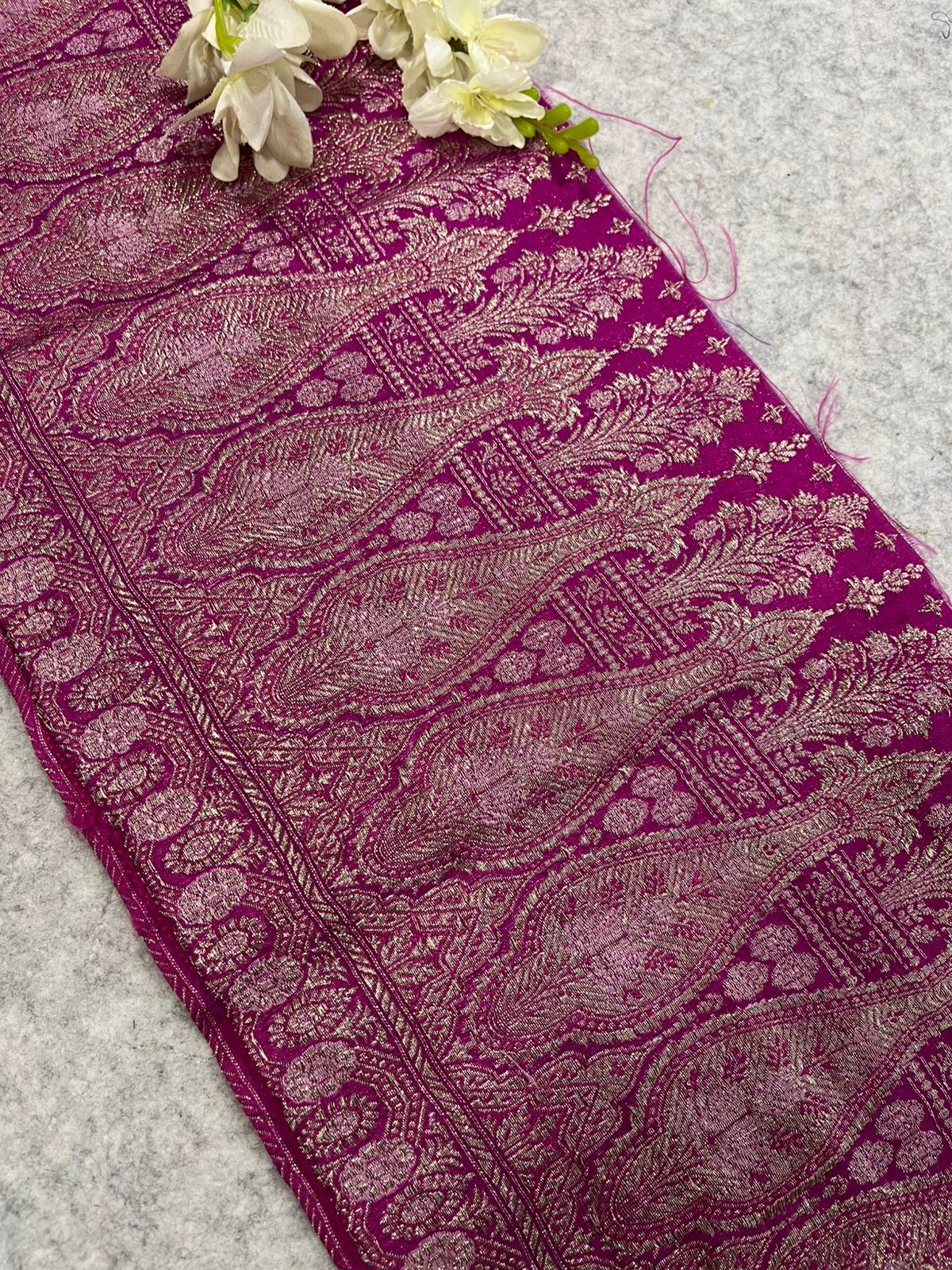 Pink Banarasi Pure Silk Vintage Border Lace