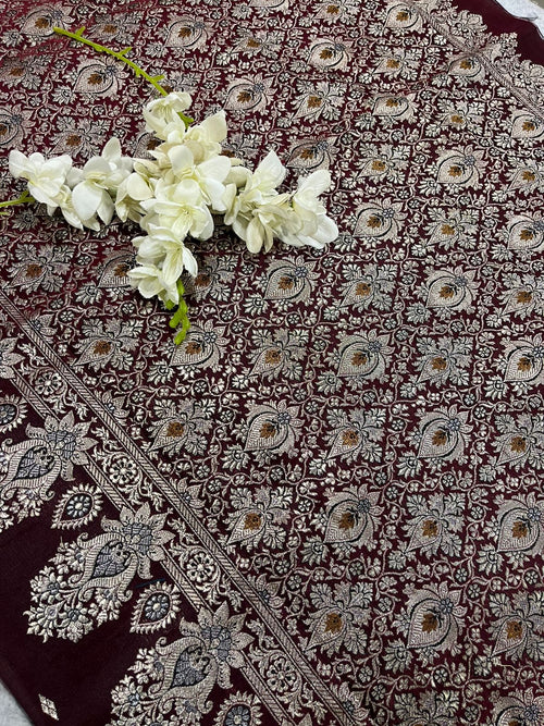 Maroon Banarasi Pure Silk Vintage Border Lace ( 0.8 Mtr )