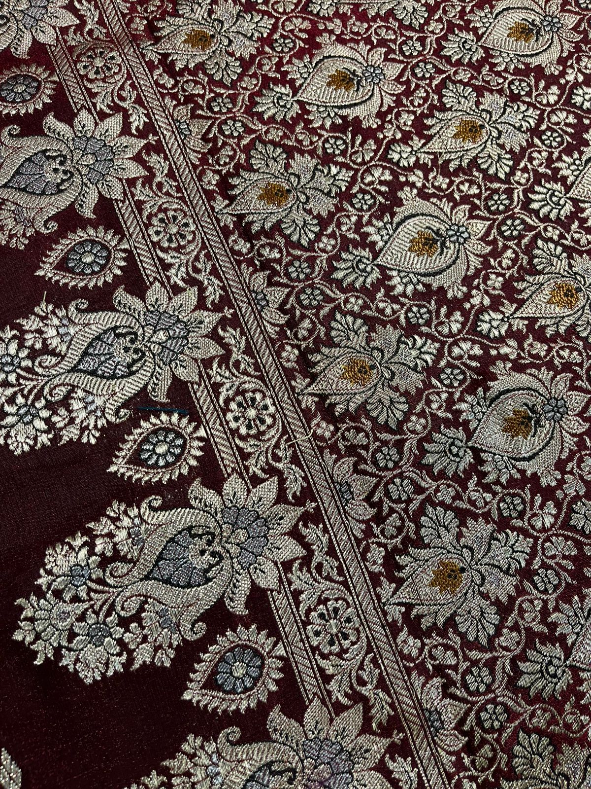 Maroon Banarasi Pure Silk Vintage Border Lace ( 0.8 Mtr )