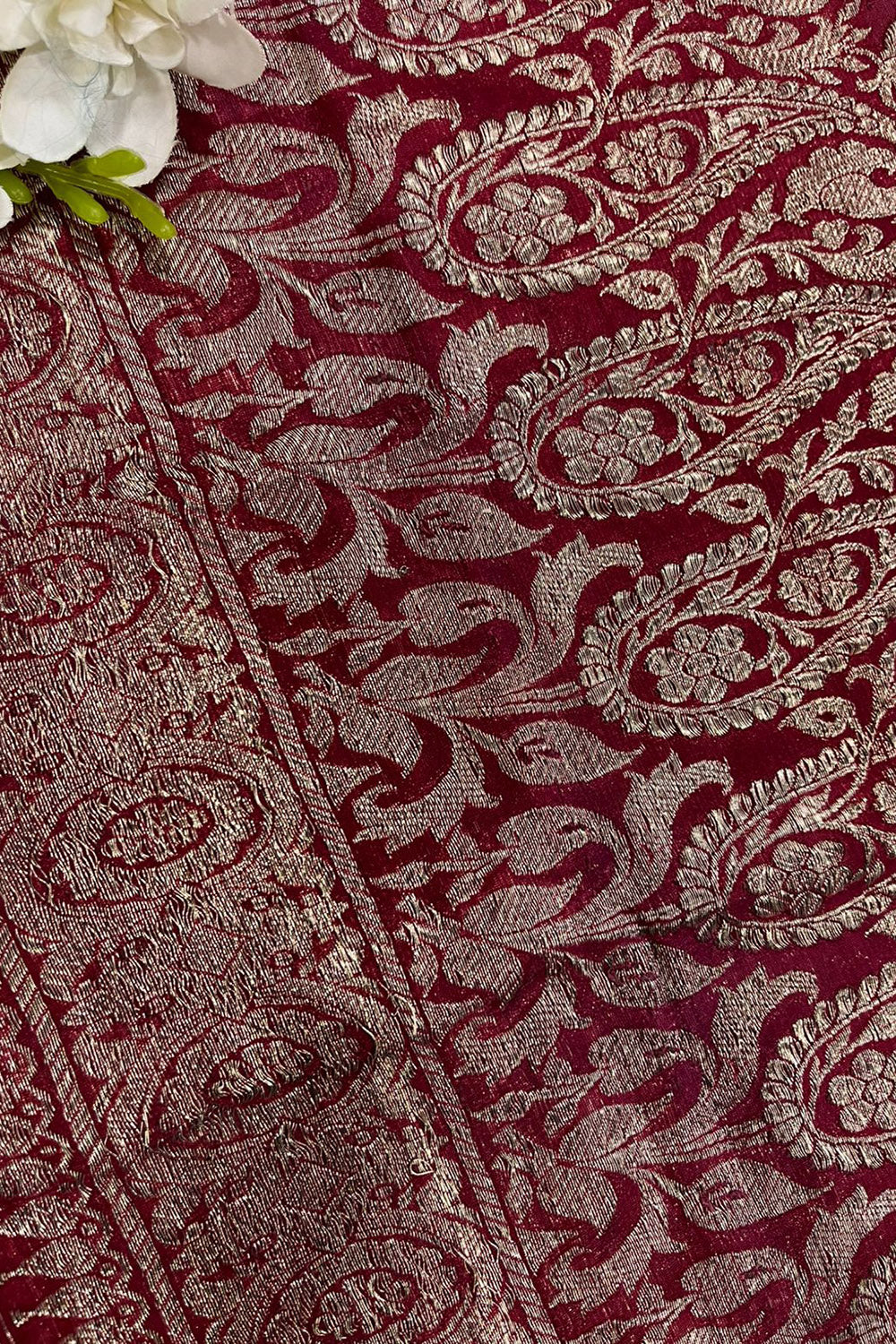 Maroon Banarasi Pure Silk Vintage Border Lace  (0.8 Mtr )