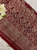 Maroon Banarasi Pure Silk Vintage Border Lace  (0.8 Mtr )