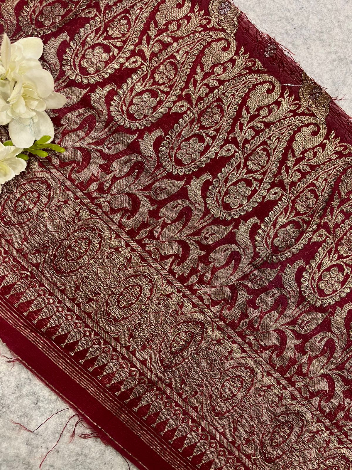 Maroon Banarasi Pure Silk Vintage Border Lace  (0.8 Mtr )