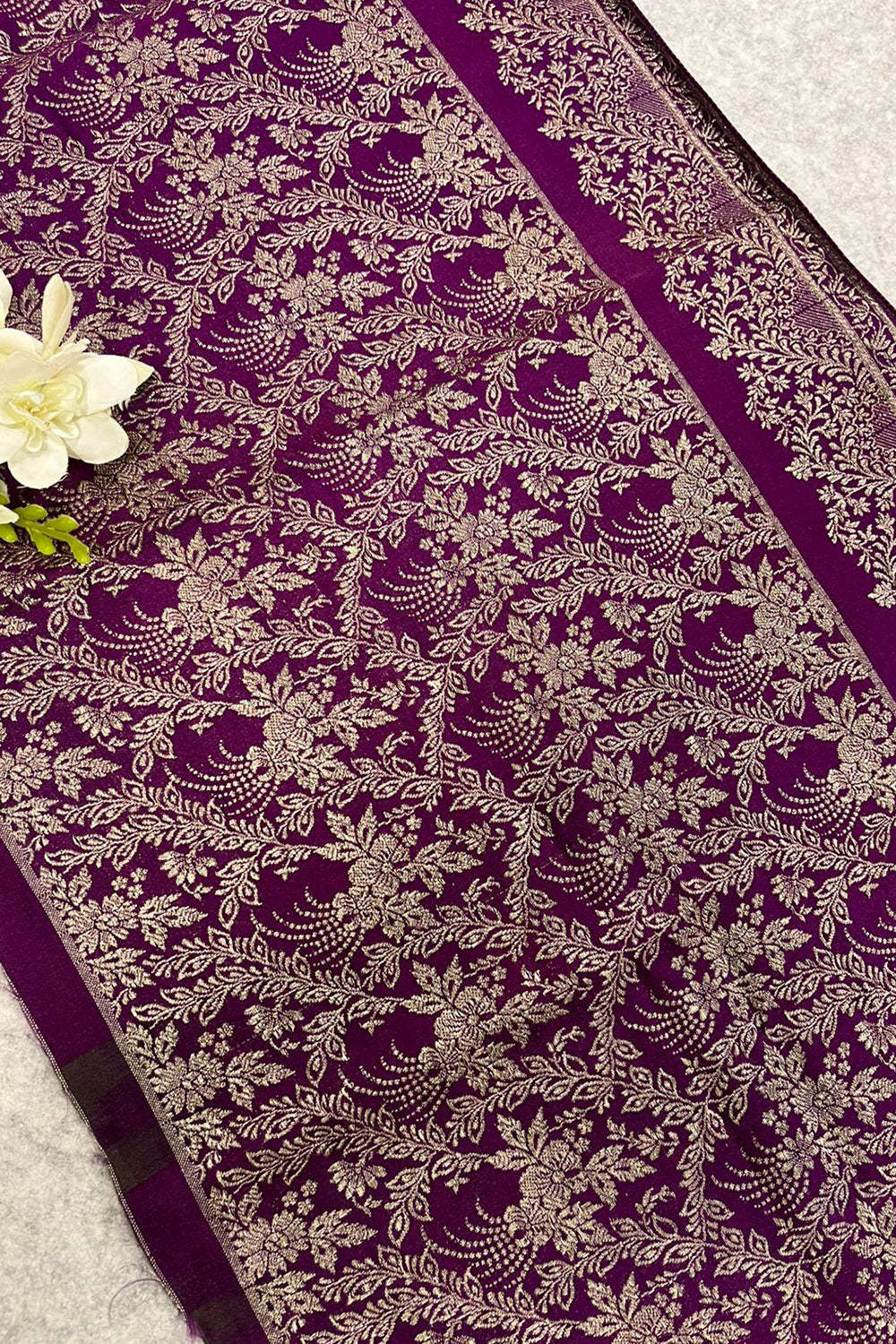 Purple Banarasi Pure Silk Vintage Border Lace ( 0.8 Mtr )