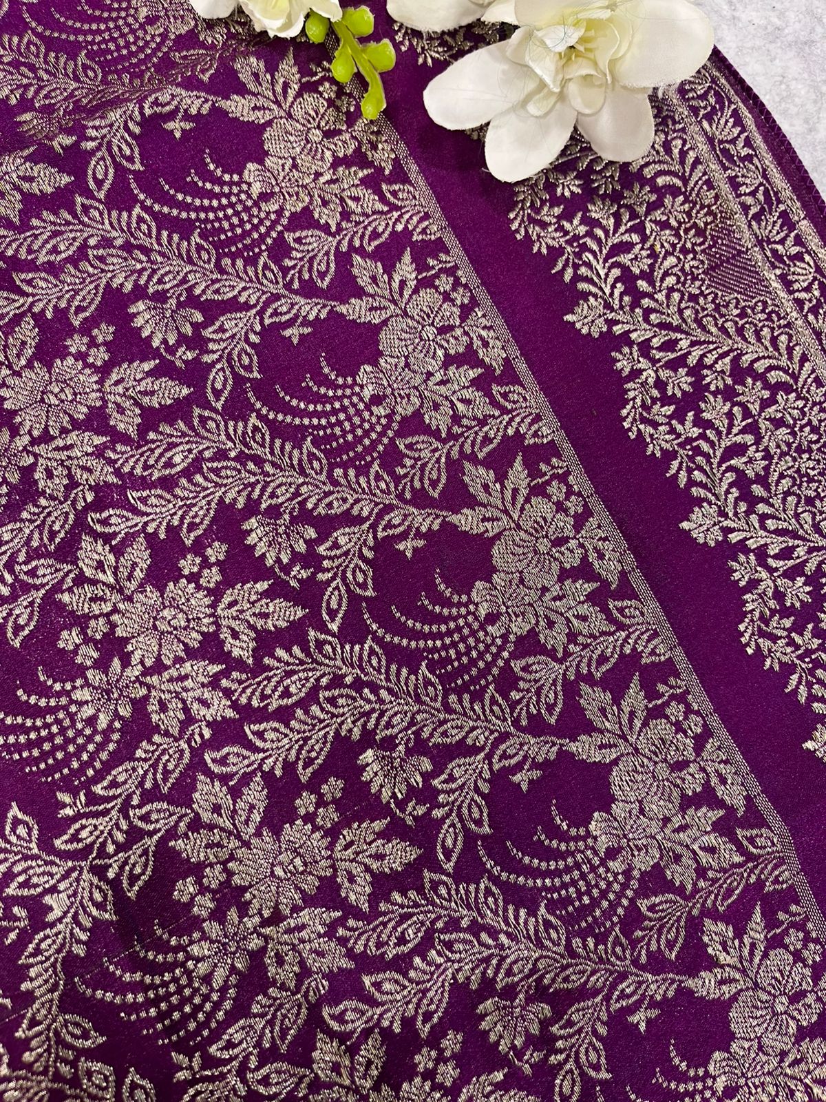 Purple Banarasi Pure Silk Vintage Border Lace ( 0.8 Mtr )
