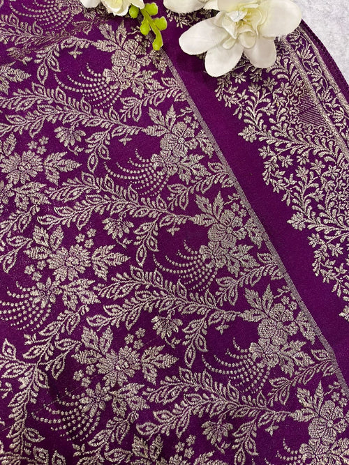 Purple Banarasi Pure Silk Vintage Border Lace