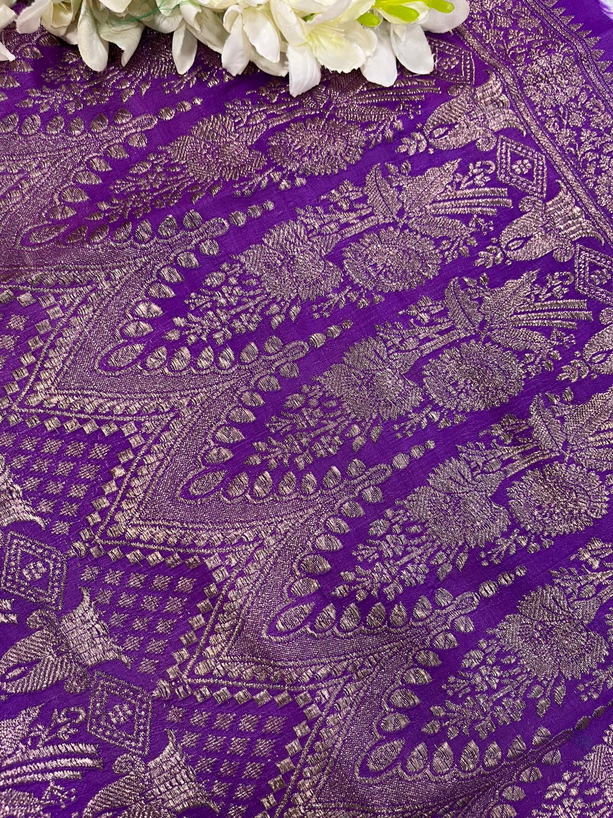 Purple Banarasi Pure Silk Vintage Border Lace (0.5 Mtr )