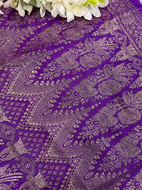 Purple Banarasi Pure Silk Vintage Border Lace