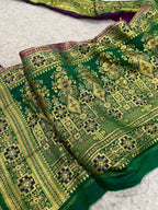 Green Banarasi Pure Silk Lace  Vintage Border With Pallu Occasion