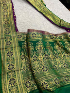 Green Banarasi Pure Silk Lace  Vintage Border With Pallu Occasion