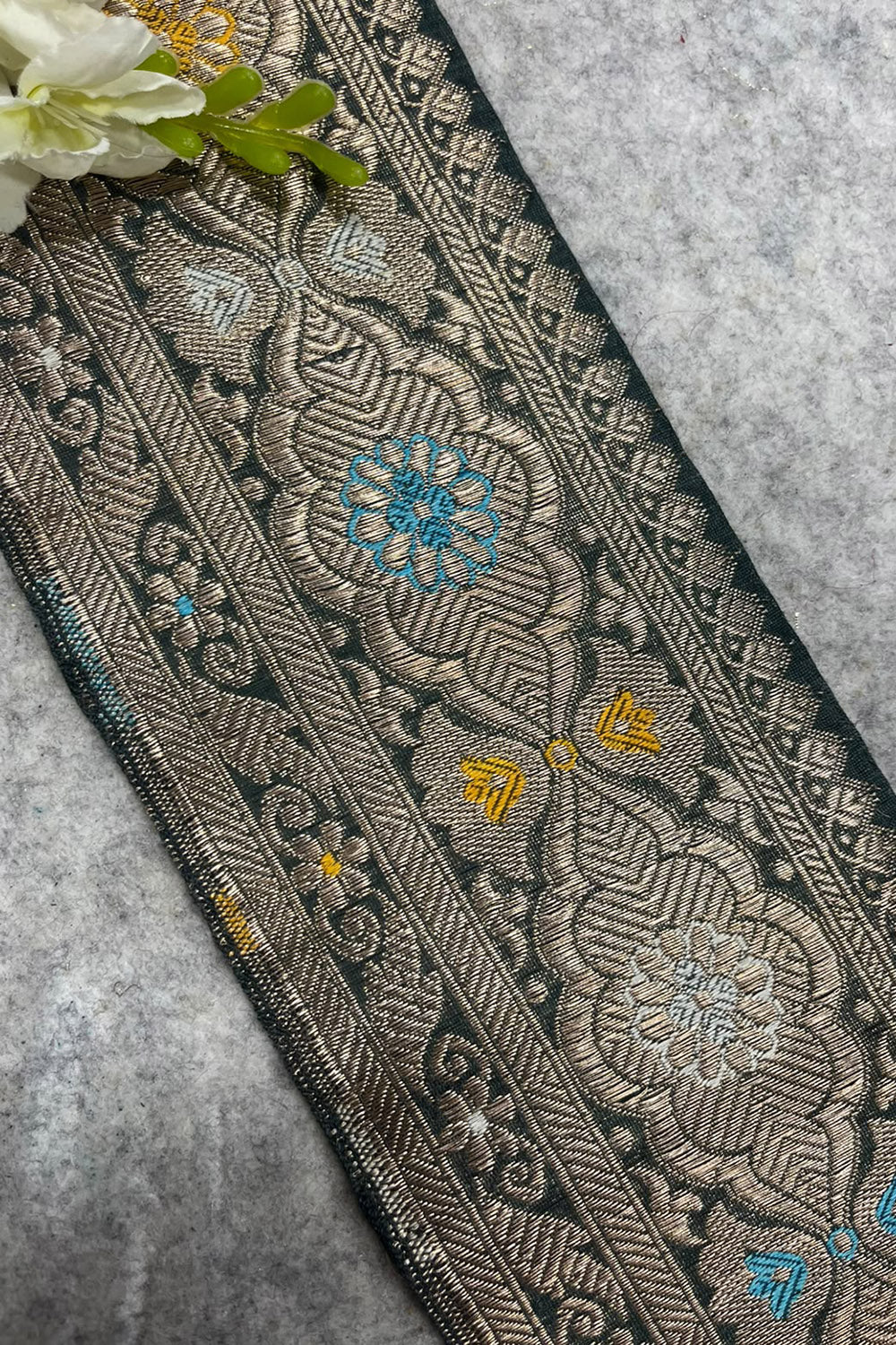 Grey Banarasi Pure Silk Lace  Vintage Border Occasion