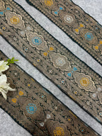 Grey Banarasi Pure Silk Lace  Vintage Border Occasion
