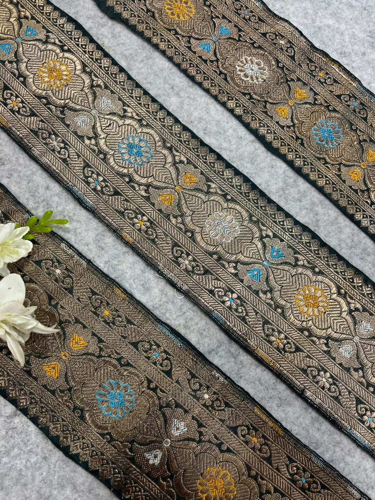 Grey Banarasi Pure Silk Lace  Vintage Border Occasion