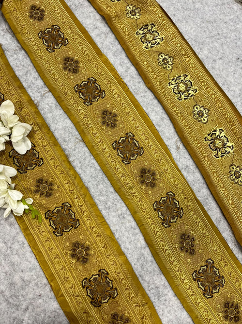 Golden Banarasi Pure Silk Lace Vintage Border Design ( 1 Mtr )