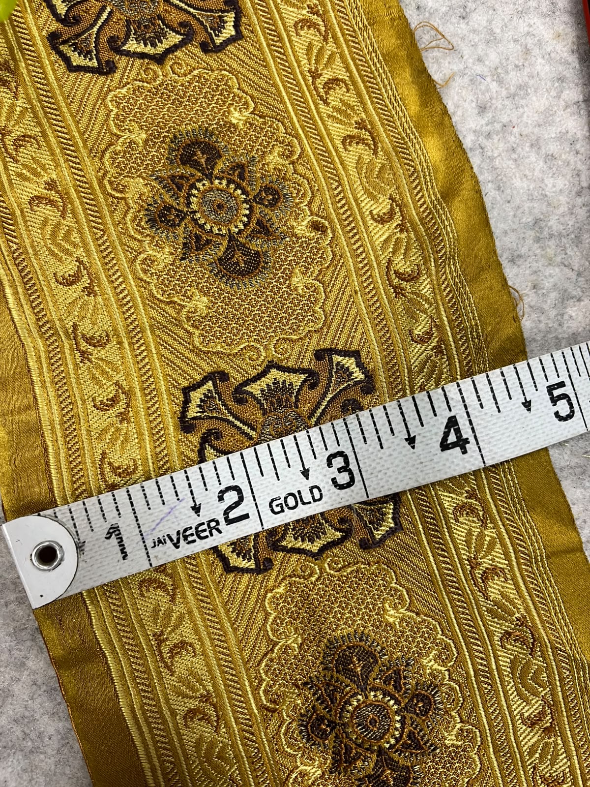 Golden Banarasi Pure Silk Lace Vintage Border Design ( 1 Mtr )