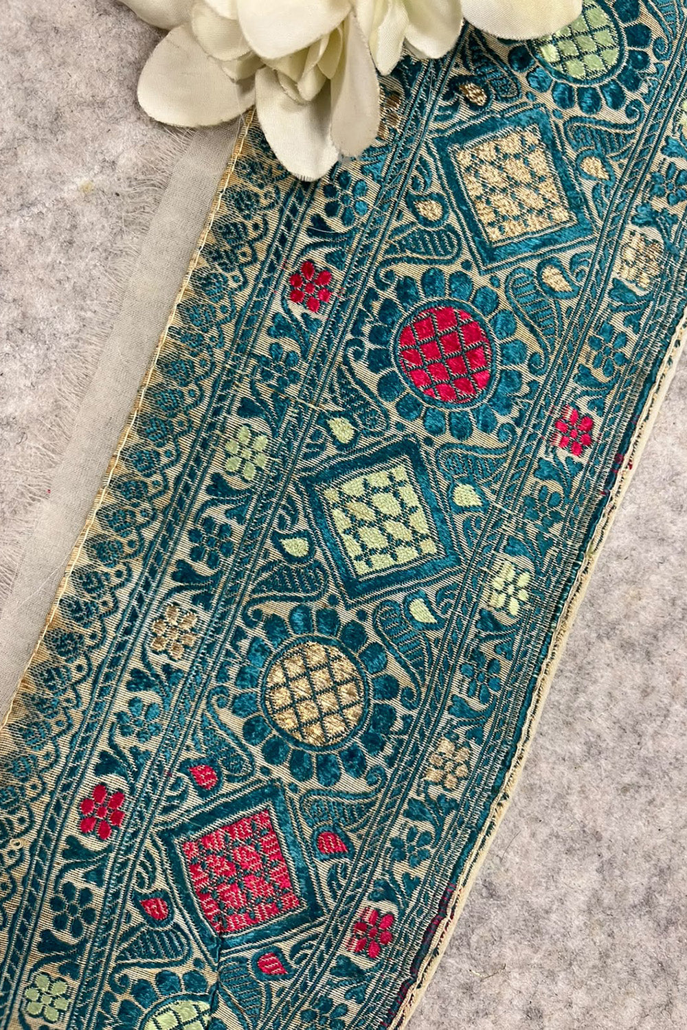 Blue Banarasi Pure Silk Lace — Vintage Border Design