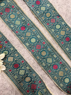 Blue Banarasi Pure Silk Lace — Vintage Border Design