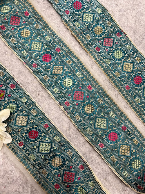 Blue Banarasi Pure Silk Lace — Vintage Border Design
