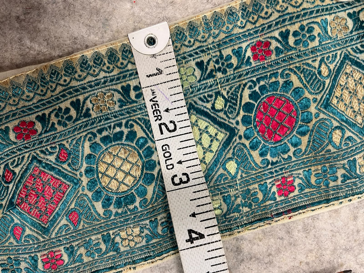 Blue Banarasi Pure Silk Lace — Vintage Border Design