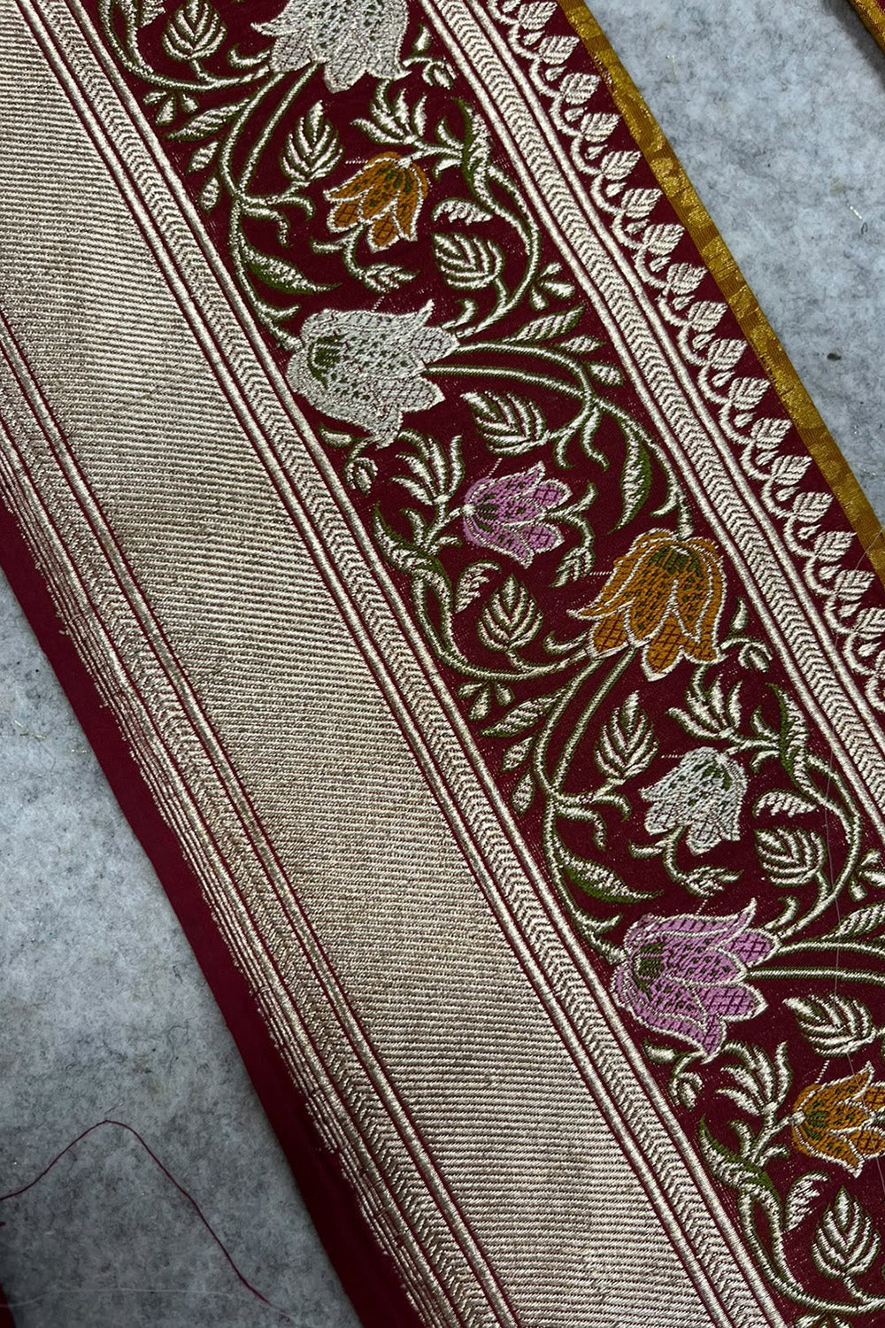 Maroon Banarasi Pure Silk Lace Vintage Border Design ( 1 Mtr )