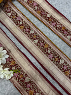 Maroon Banarasi Pure Silk Lace Vintage Border Design ( 1 Mtr )