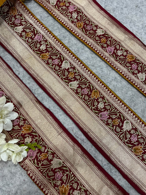 Maroon Banarasi Pure Silk Lace Vintage Border Design ( 1 Mtr )
