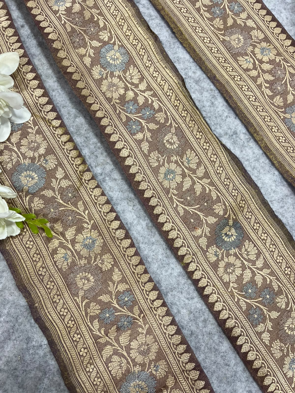 Pastel Banarasi Pure Silk Lace Vintage Border Design ( 1 Mtr )
