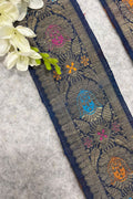 Blue Banarasi Pure Silk Lace Vintage Border Design ( 1 Mtr )