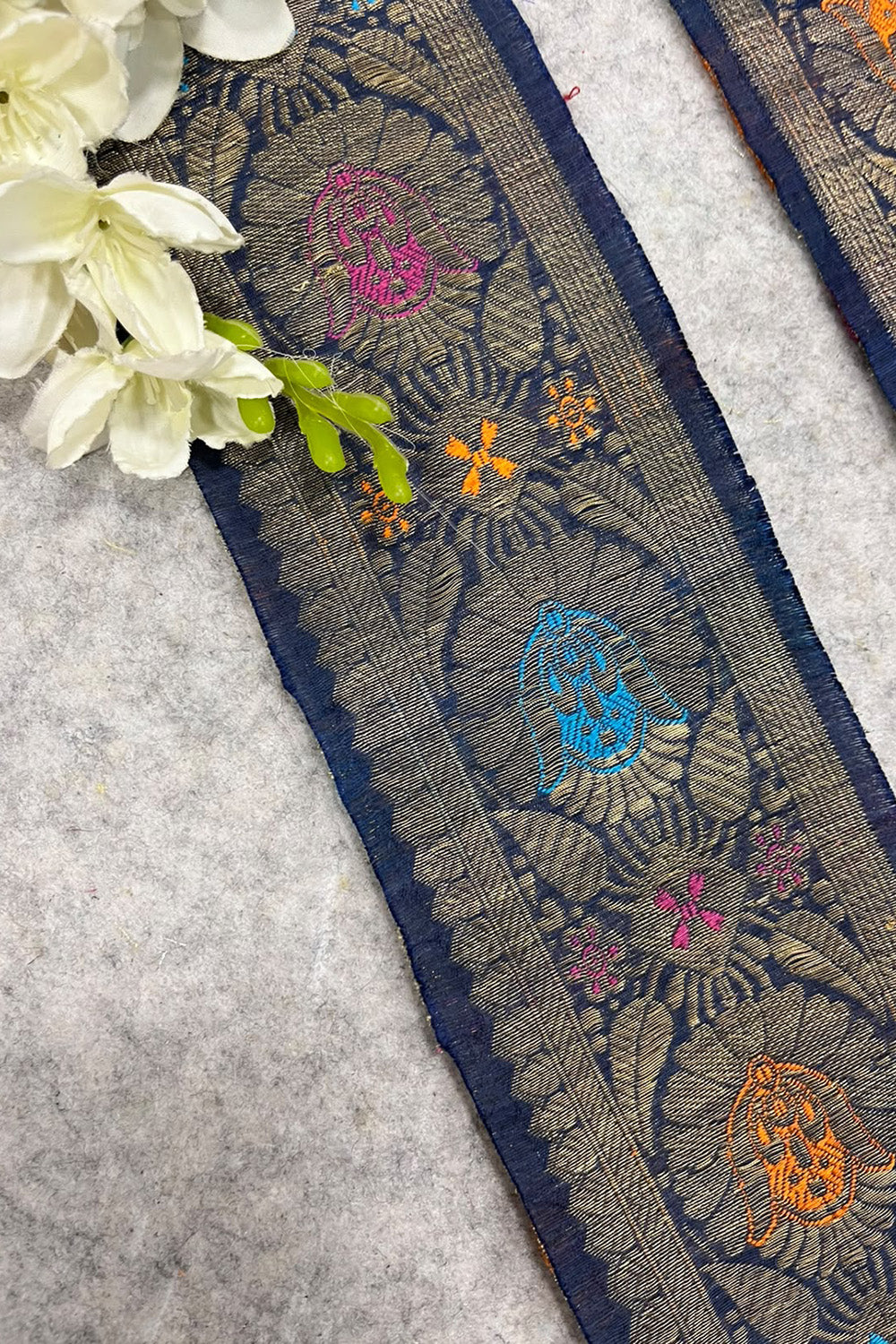 Blue Banarasi Pure Silk Lace Vintage Border Design ( 1 Mtr )