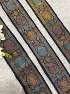 Blue Banarasi Pure Silk Lace Vintage Border Design ( 1 Mtr )