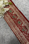 Red Banarasi Pure Silk Border Lace Vintage Design ( 1 Mtr )