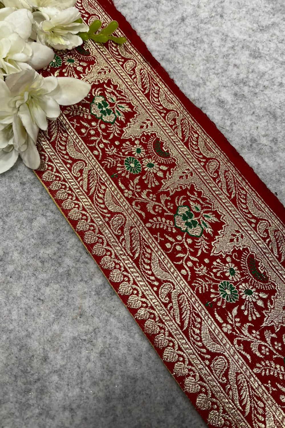 Red Banarasi Pure Silk Border Lace Vintage Design ( 1 Mtr )