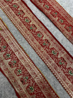 Red Banarasi Pure Silk Border Lace Vintage Design ( 1 Mtr )