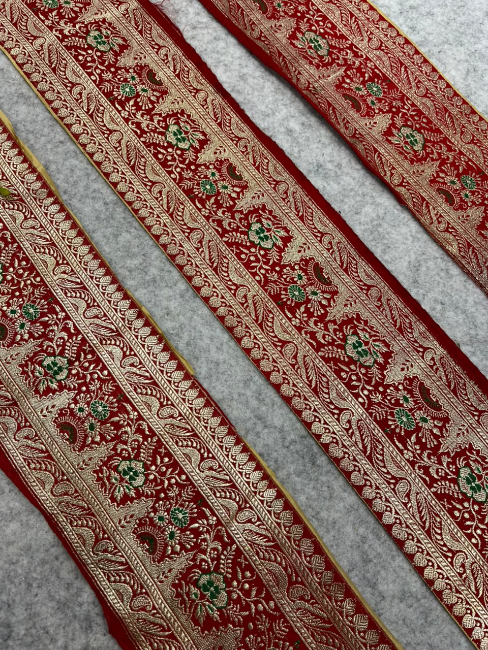 Red Banarasi Pure Silk Border Lace Vintage Design ( 1 Mtr )