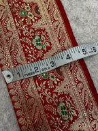 Red Banarasi Pure Silk Border Lace Vintage Design ( 1 Mtr )