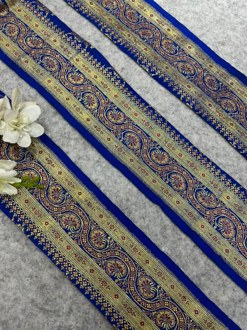 Blue Banarasi Pure Silk Vintage Design Border Lace