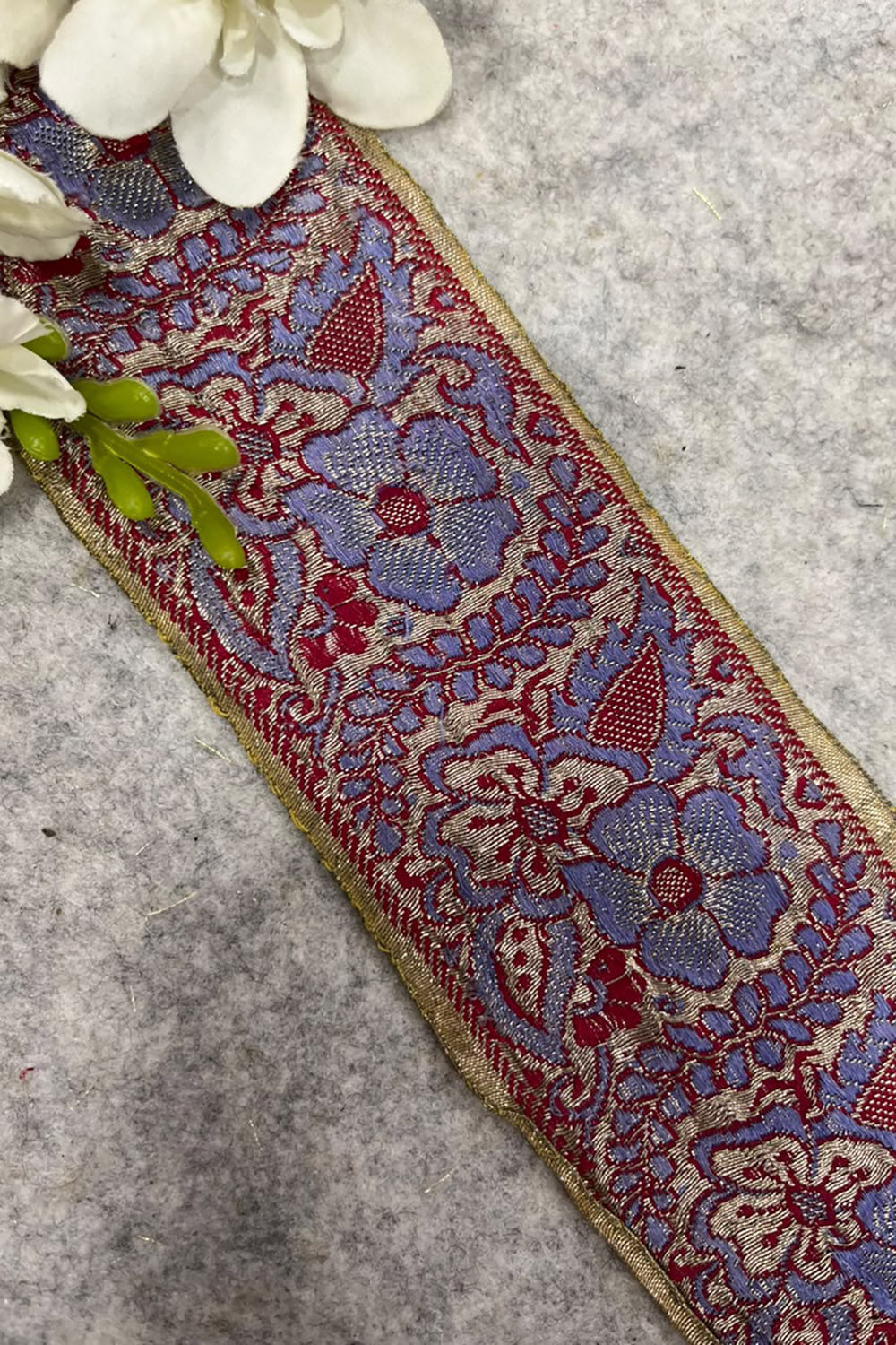 Pastel Banarasi Pure Silk Border Lace Vintage Design ( 1 Mtr )
