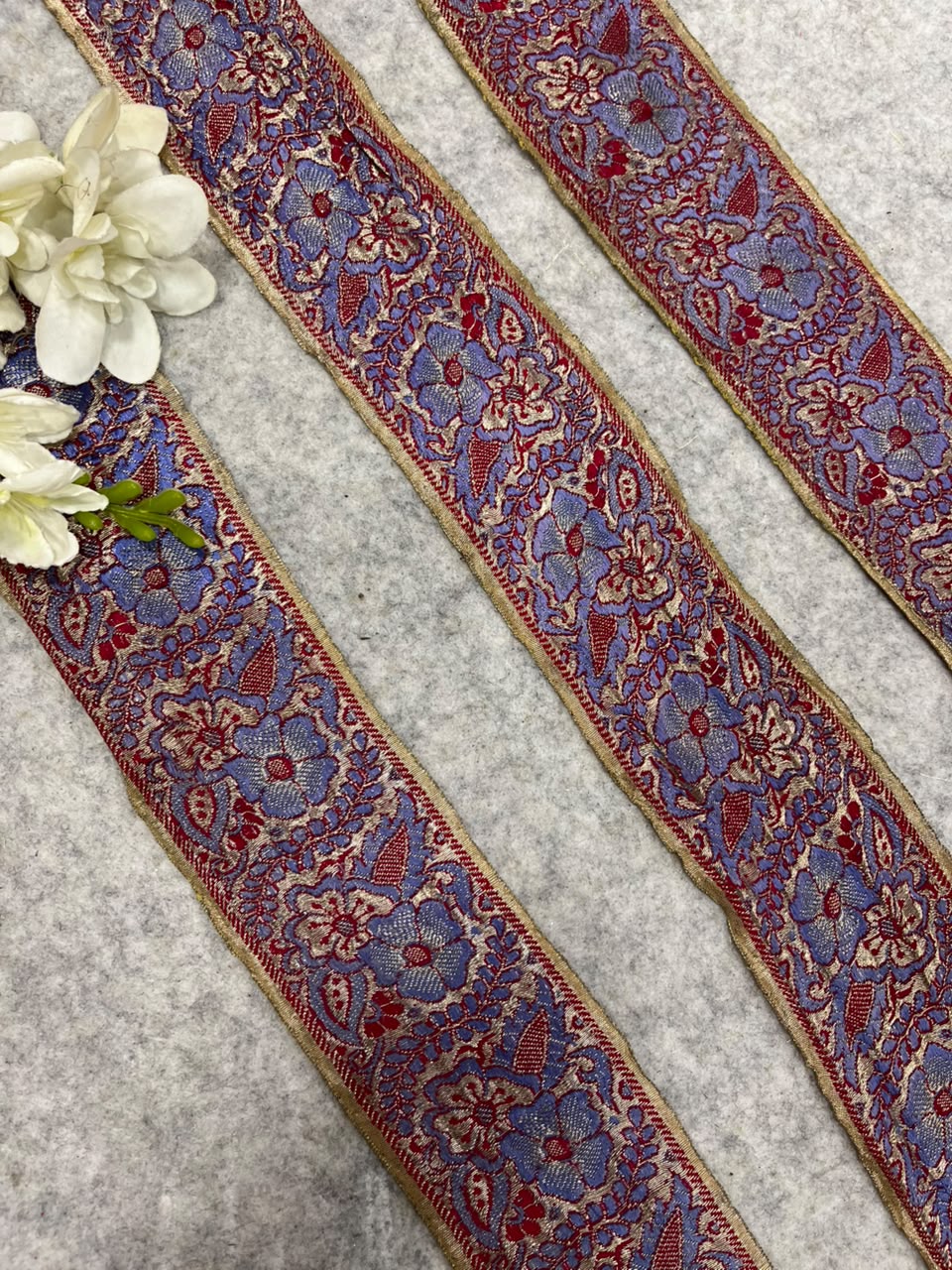 Pastel Banarasi Pure Silk Border Lace Vintage Design ( 1 Mtr )