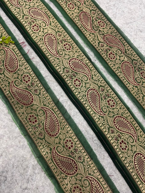 IL2B126102201 Green Banarasi Pure Silk Vintage Border Lace