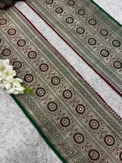 IL2B126102203 Green Banarasi Pure Silk Vintage Border Lace