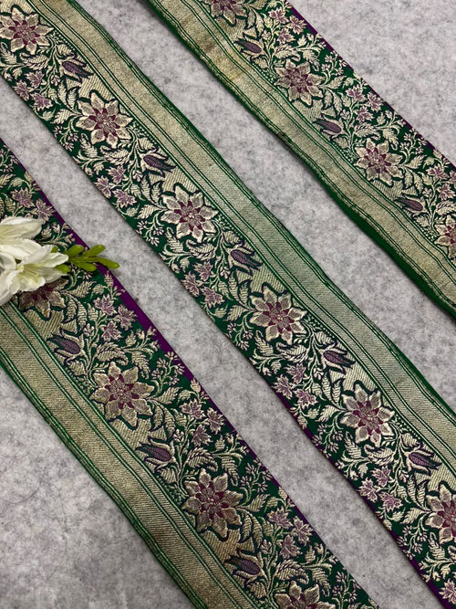 Green Banarasi Pure Silk Vintage Border Lace ( 1 Mtr )