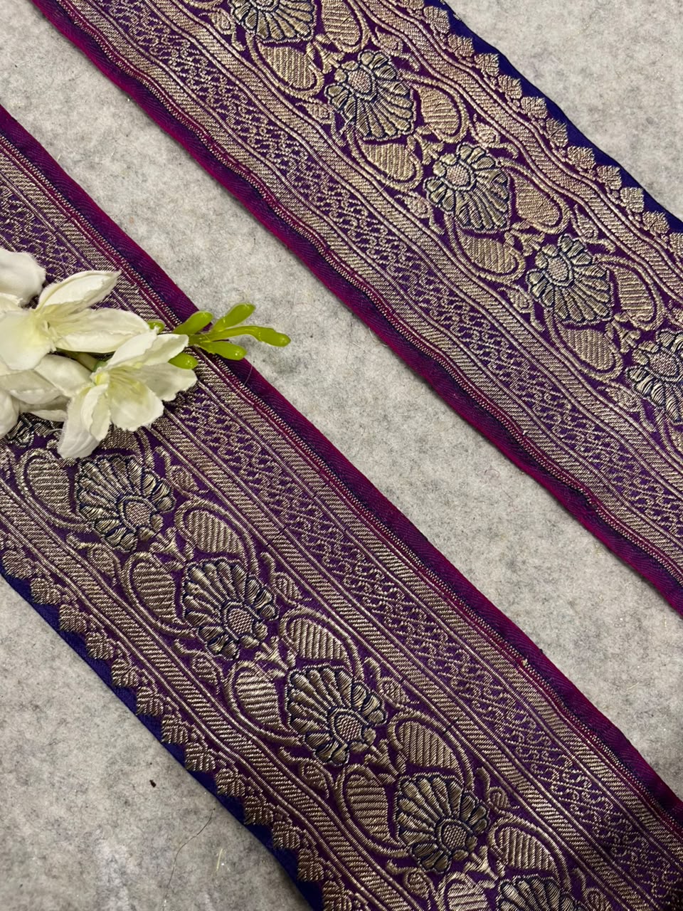 Purple Banarasi Pure Silk Vintage Border Lace ( 1 Mtr )
