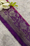 IL2B126102210 Purple Banarasi Pure Silk Vintage Border Lace