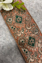 IL2B126102212 Peach Banarasi Pure Silk Vintage Border Lace