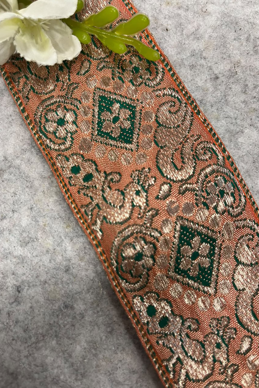 IL2B126102212 Peach Banarasi Pure Silk Vintage Border Lace