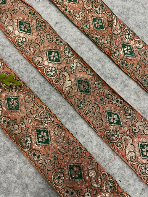 IL2B126102212 Peach Banarasi Pure Silk Vintage Border Lace