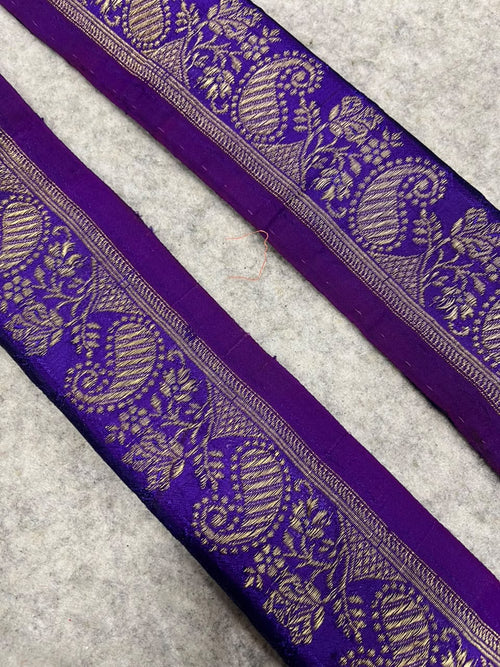 IL2B126102213 Purple Banarasi Pure Silk Vintage Border Lace