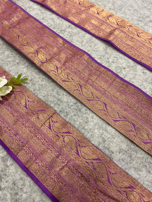 IL2B126102214 Pink Banarasi Pure Silk Vintage Border Lace
