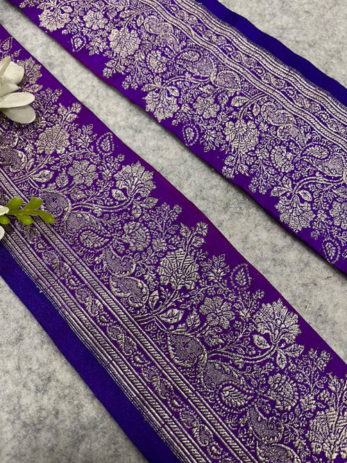 Purple Banarasi Pure Silk Vintage Border Lace