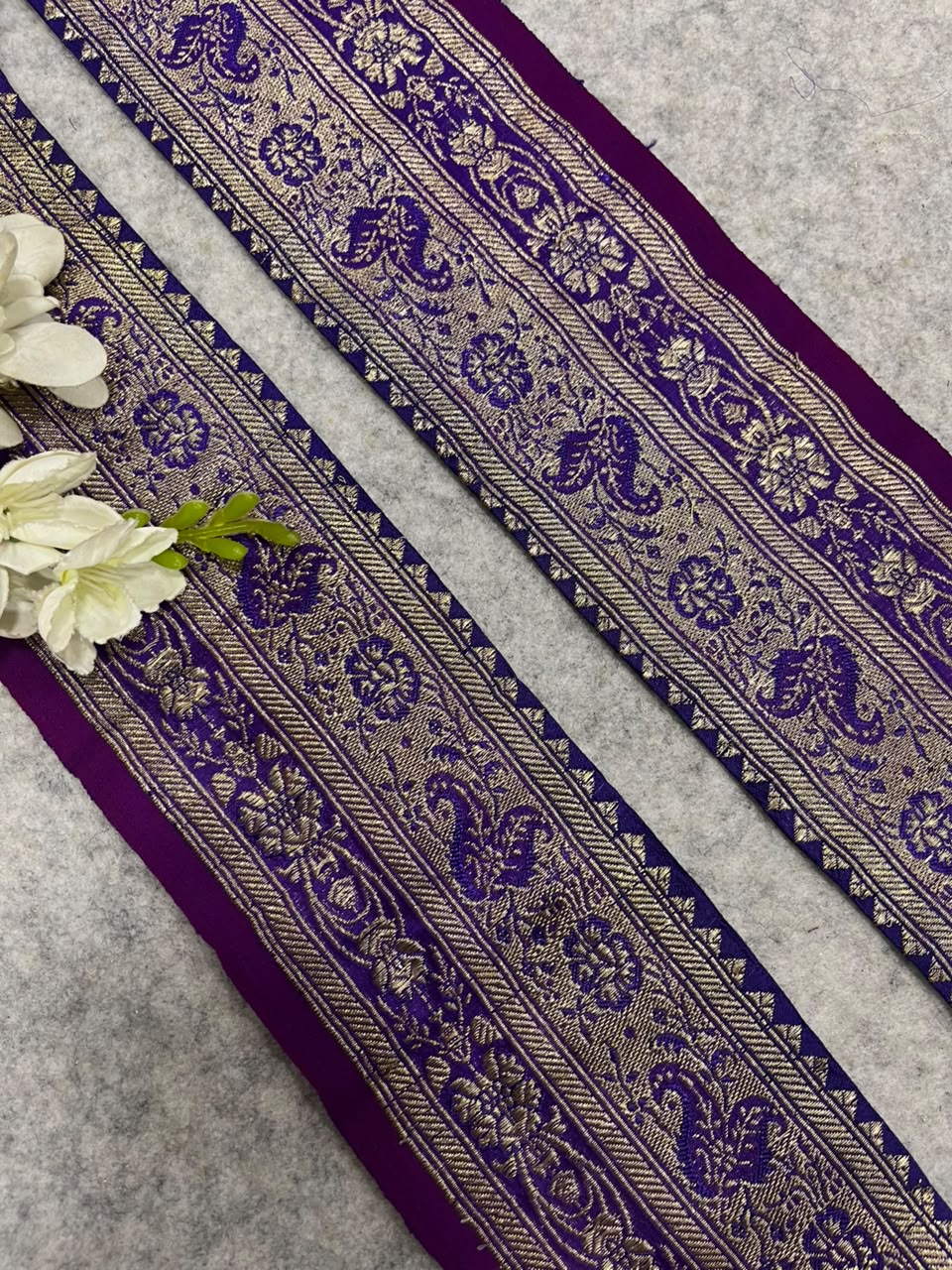 Purple Banarasi Pure Silk Vintage Border Lace ( 1 Mtr )